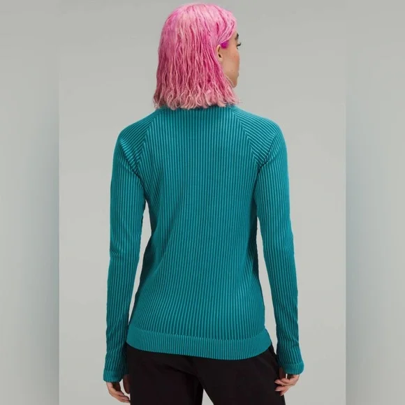 Lululemon Rest Less Pullover Colour Rib Green Jasper / Oceanic Sz 14! - Picture 2 of 9